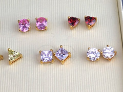 Vintage multi Rhinestone & Gold Tone Posts Pierced Earrings