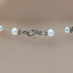 925 Freshwater Pearl Necklace 17in Sterling Silver Hand Knotted Spacers Station