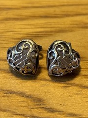 Vintage Harley-Davidson 925 Silver And Rose Quartz Post Heart Earrings