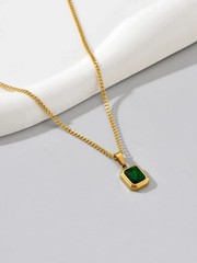 Vintage Green Rhinestone Necklace Gold Stainless Steel Women Gift