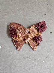 Vintage Decorative Butterfly Brooch • Copper & Maroon Color with Faux Gemstones