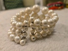 Lot Of 4 Vintage Cuff Bracelets Silver Tone & Faux Pearl