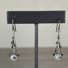 Vintage Sterling Silver Israel Pearl Dangle Earrings