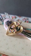 Aurora Borealis Crystal Heart Flower Brooch