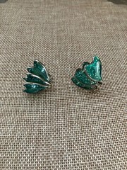 Vintage MOD Blue Glitter Plastic Silver tone Screw Back Earrings 1950s 1960s