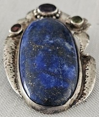 Vtg Sterling Silver 925 Large 2.5″ Ornate Lapis Lazuli Pendant Clip Signed 30g