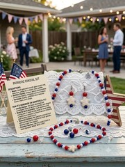 Patriotic Red White Blue Glass 3-Piece Jewelry Set Necklace Bracelet Earrings