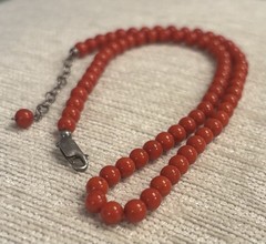 Vintage 5mm Italian Red Coral Necklace 16” + 2” Ext = 18” Sterling Silver Clasp