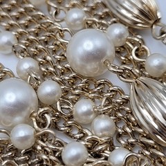 Elegant Multi Chain Bead Faux Pearl Gold Tone Layered Necklace Vintage 18 Inch