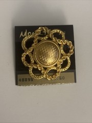 Vtg Monet Gold-tone Rope Knotted Checkered Center Brooch On Original Card