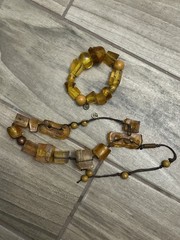 VTG Genuine Amber Chunk Necklace & Bracelet Fossilized Bug Debris Unique Beaded