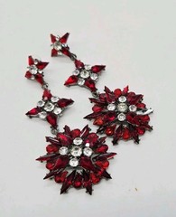Red Crystal Chandelier Earrings Flower Black Metal Pierced Couture Art Deco 4 in