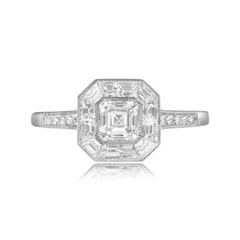 Art Deco Style Asscher Lab Created Doiamond 14K White Gold FN Engagement Ring