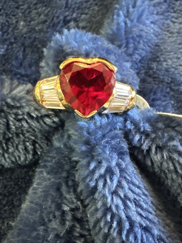 VTG Yellow Gold-Plated Clear CZ Cubic Zirconia & Red Stone Cocktail Size 10 Ring