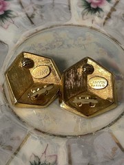 RARE Lanvin Paris 3D White Enamel Gold-Plated Square Dice Clip On Earrings COA