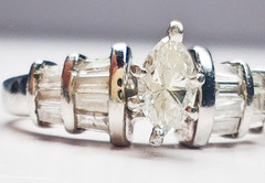 14K White Gold .69ct Marquise & Baguette Natural Diamond Ring Size 6 5g Vintage