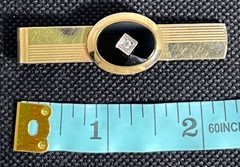 Vintage 1/20 12K GF Onyx & Diamond Cufflinks Tie Bar Set Pitman Keeler MCM