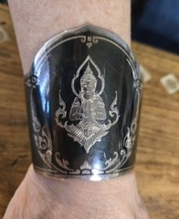 VINTAGE SIAM STERLING SILVER NIELLO WIDE CUFF BRACELET THAI DANCERS 47.95G