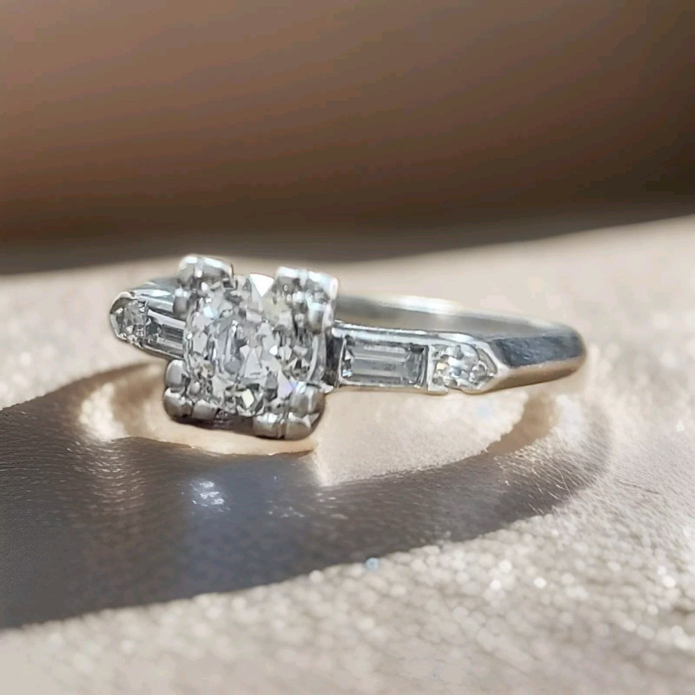 Vintage Platinum Engagement Ring 0.80CT.Natural Euro Cut Diamond Circ 1930’s