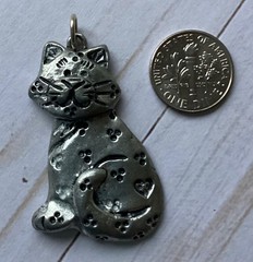 Vintage GLE Pewter Cat Pendant 1992 1 5/8″ x 1 1/8″