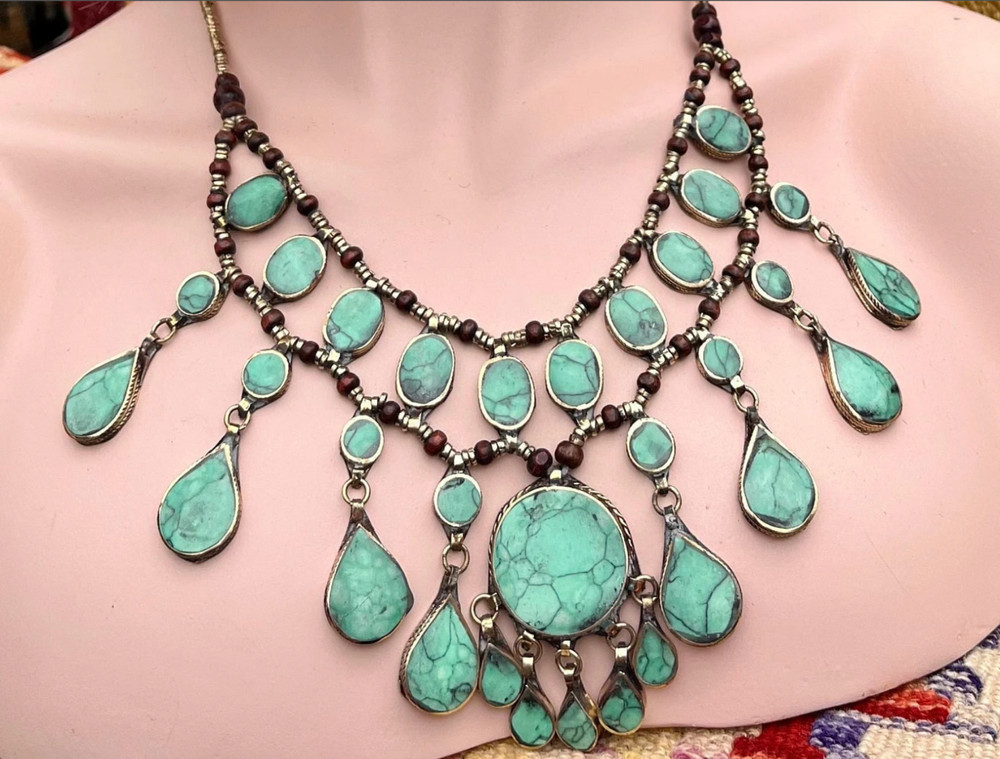 Vintage TURQUOISE Boho Hippie Necklace Tribal Fusion Belly Dance Ethnic Jewelry