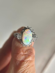 Full Fire Australian Opal with Diamond Halo Platinum Engagement Ring 7g V1159