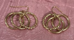 Triple Ring Dangle Pierced Earrings, Gold Tone, .75” Diameter