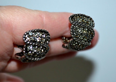 Vintage Silver Tone Clip On Half Moon Earrings with Small Rhinestones 1″