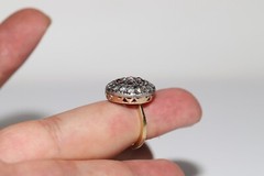 Antique Circa 1900s 18k Gold Top Silver Natural Diamond And Cabochon Ruby Ring