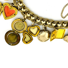 Vintage Gold Filled Locket Charm Bracelet 14 Lockets 1 Fob Hearts Book Enamel