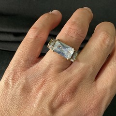 Vintage 18k GE Clear Emerald Cut CZ Ring Size 6.5 Gold Tone