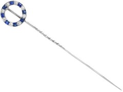 Antique 0.24Ct Sapphire and 0.12Ct Diamond Platinum Pin Brooch Circa 1930