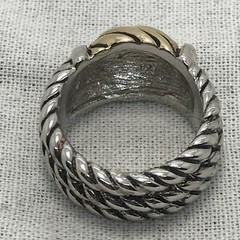Vintage Two-tone SIlver/Gold Cable Design Ribbed Black Enamel Ring Varied sizes
