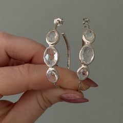 $595 Ippolita 925 Sterling Silver Clear Rock Candy Quartz 4 Stone Hoop Earrings