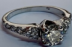 14k White Gold Diamond Engagement Ring Side Diamonds Natural Vintage Estate 1.03