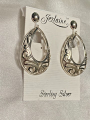 Vintage Jezlaine Fine Sterling Silver Ornate Filgree Scroll Clip Earrings