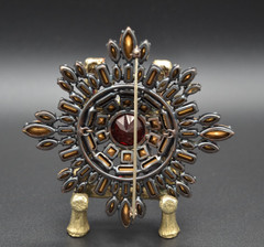 SCHREINER Maltese Cross Brooch RED/BLUE Rhinestones Unsigned Book Piece 3.5 in.