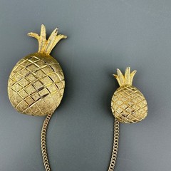 Vintage BSK Pineapple Brooch Double Pin Gold Tone Figural Connected 5″ Chain