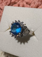 Vintage Sterling Silver White And Aqua Cubic Zirconia Stones size 7.25 4.77g