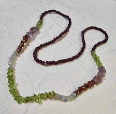 Vtg Chain Necklace w/ Mixed Stone Beads Amethsyt Green Peridot 26in”