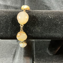 Vintage peach agate striated cabochon boho stone link bracelet, approx 6.75 in