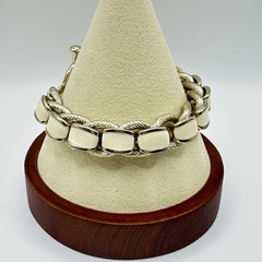 Vintage Gold Tone Cable Link Bracelet Cream Enamel Toggle Clasp Statement 6.75″