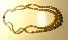 Antique1940s Champagne Ivory Pearl Necklace Bridal Two Strand STERLING Sil Clasp