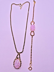 VTG CELEBRITY NY Necklace Bracelet Pink Geode/Pink Druzy w/ Purple Rhinestones