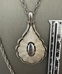 Crown Trifari© Textured Pendant Double Chain 1955-1969 Signed Silver Tone 18”