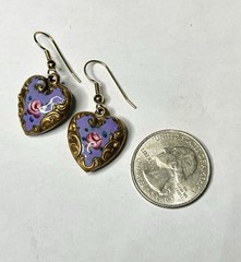 VTG Puffy Heart Charm Earrings , Enamel Earrings, Hand Painted Lucy Isaacs