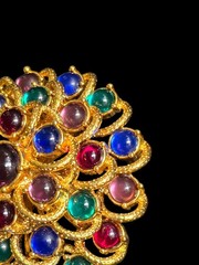 Monet Brooch Multicolor Mogul Gripoix Style Glass Cabochon Dimensional Runway