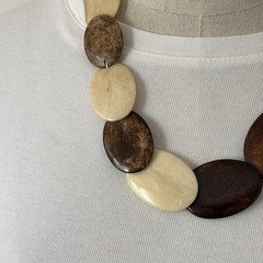 Vintage Bone & Wood Necklace Handmade Graduated