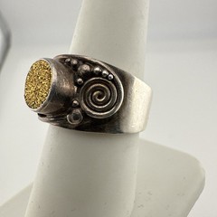 Sajen Sterling Silver Ring Adjustable Drusy Druzy Quartz Gold 925 7.75 – 9.75