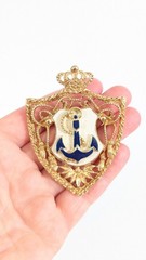 Nautical Anchor Shield Vintage Gold Toned Brooch Pin